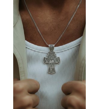 Zilveren christelijk amulet dubbelzijdig kruis met aartsengel
