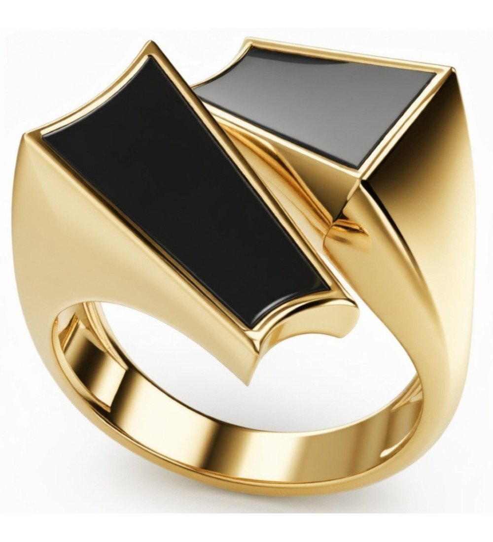 Bague Chevalier en argent Love Gift avec onyx en émail noir Or