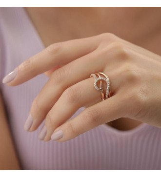Elegante anillo de oro rosa 9K con zircón Regalo ideal para