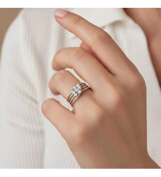 Geschenk für eine Frau Weißgoldring 9k mit Zirkon 0769L