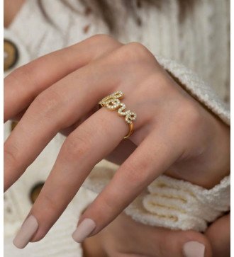 Bague d’amour plaquée or avec zircon, cadeau idéal pour femmes