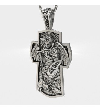 Zilveren Mannenkruis Met Aartsengel Michaël 0143