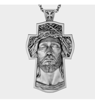 Christian Men's Cross Silver with Embossed Jesus Gift for Men
