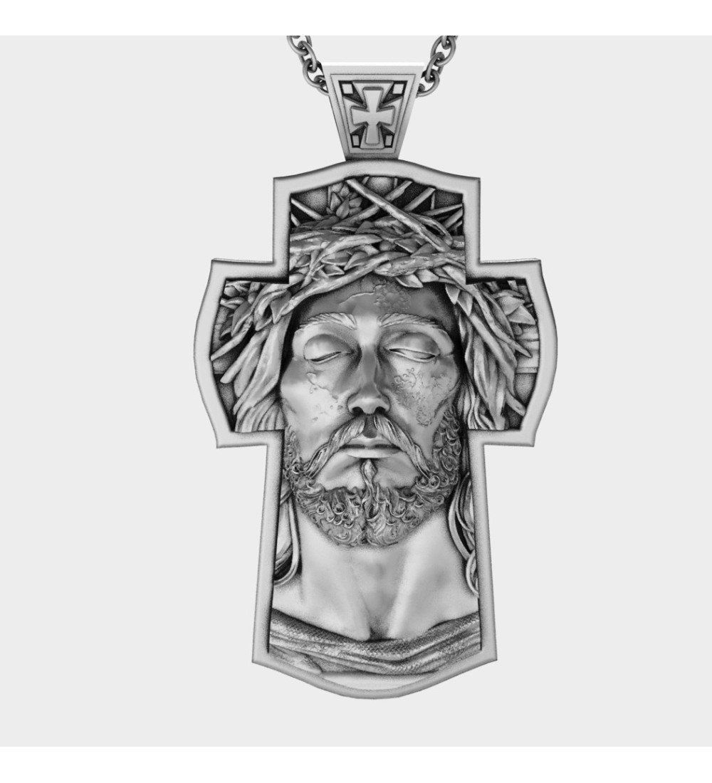 Croix chrétienne pour hommes en argent avec Jésus embossé