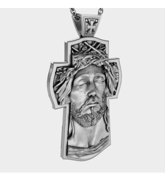 Christian Men's Cross Zilver met reliëf Jezus Gift voor Mannen