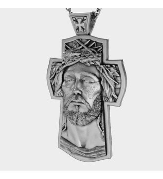 Christian Men's Cross Silver with Embossed Jesus Gift for Men