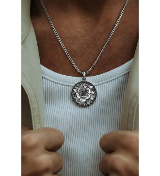 Ciondolo a rosa da uomo con pietre nere stile vintage 0433