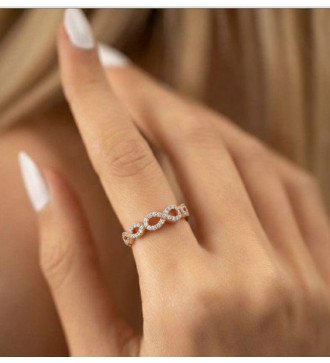 Elegant Infinity Symbol Ring 9K Rose Gold with White Zircons
