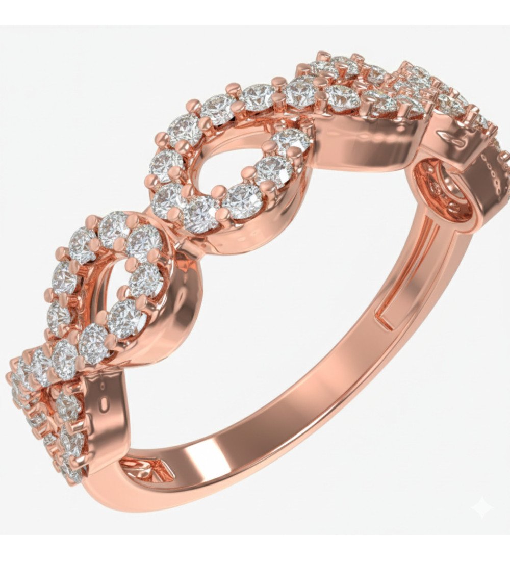Bague élégante à symbole infini Or rose 9K avec Zircons blancs