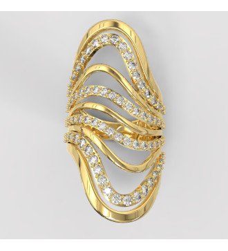 Bague longue ondulée en argent avec plaquage en or jaune et