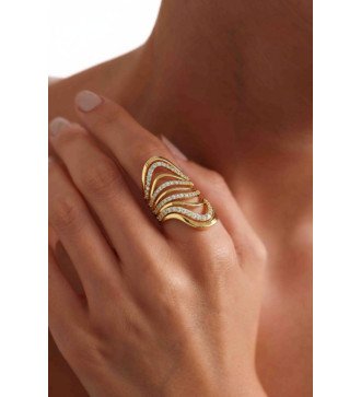 Anillo largo y ondulado de plata con chapado en oro amarillo y