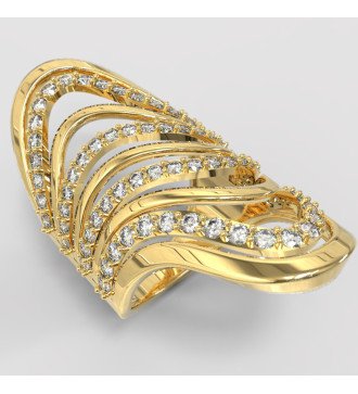 Bague longue ondulée en argent avec plaquage en or jaune et