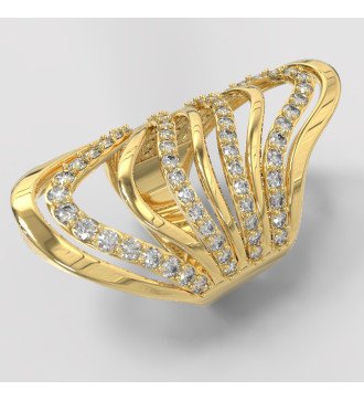 Silver Long Wavy Women's Ring with Yellow Gold Plating and