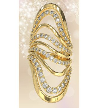 Anello lungo ondulato d'argento con placcatura in oro giallo e