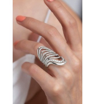 Anillo de dedo completo de plata Baño blanco Líneas múltiples