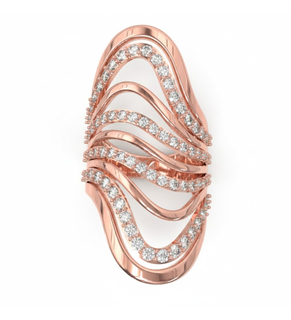 Silberner, welliger langer Ring mit Roségoldbeschichtung und