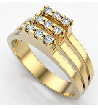 Dames geelgouden ring 9k met 9 witte zirkonstenen in