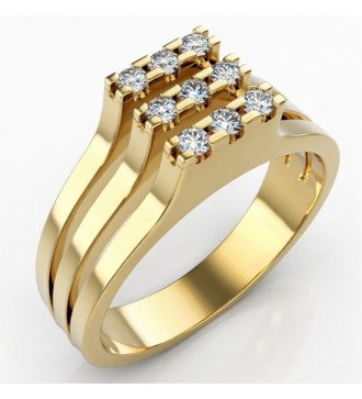 Dames geelgouden ring 9k met 9 witte zirkonstenen in