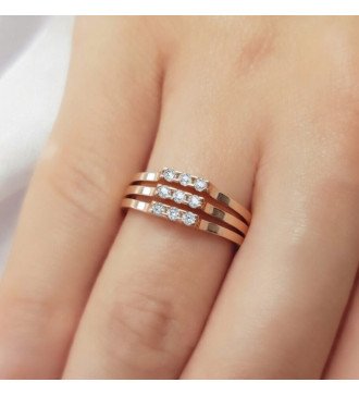 Anneau féminin Or rose 9 carats avec 9 Zircons blancs 0759R