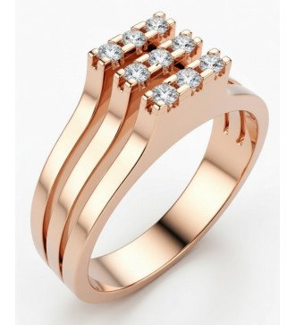 Anneau féminin Or rose 9 carats avec 9 Zircons blancs 0759R