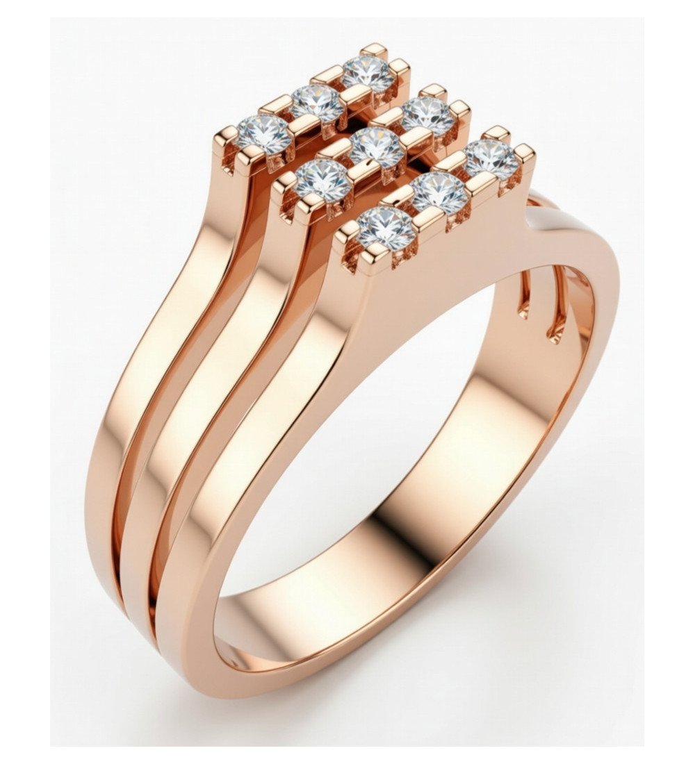 Women's Ring 9 Carat Rose Gold with 9 White Zircons 0759R