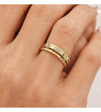 Bague élégante féminine en or jaune 9K avec Zircon 0760K
