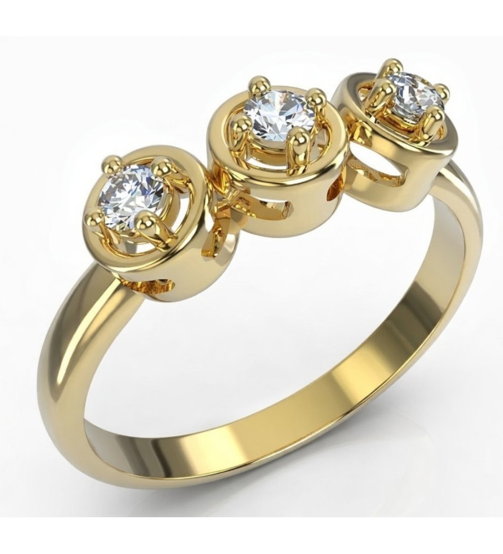 Anello femminile oro giallo 9 carati con tre Zirconi bianchi