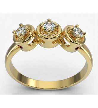 Women's Ring 9 Karat Yellow Gold with Three White Zircons 0762K
