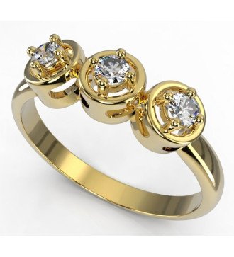 Anneau féminin en or jaune 9 carats avec trois Zircons blancs
