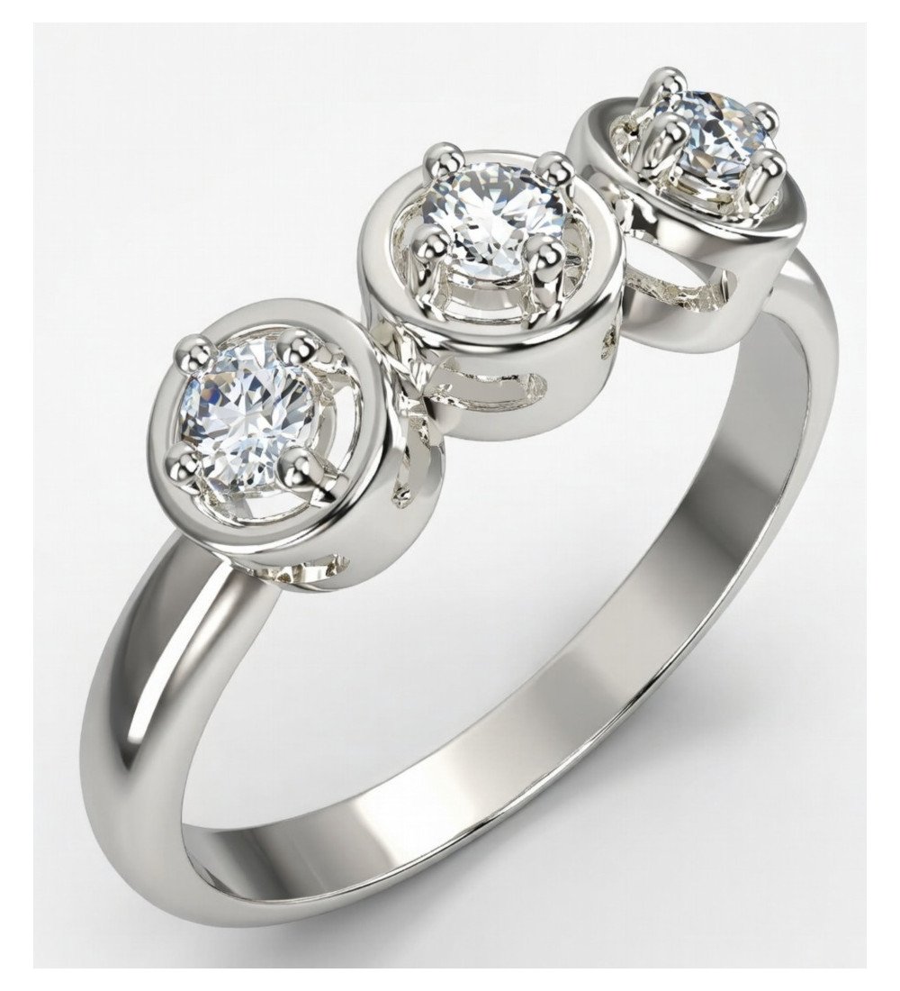 Bague en or blanc 9 carats Triple Zircon Cadeau Idéal pour