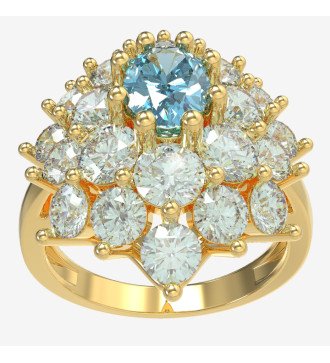 Impressionnante bague à rosette féminine 9K or Aigue-marine et