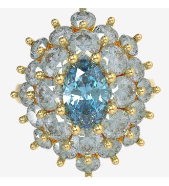 Indrukwekkende dames rosette ring 9K gouden aquamarijn en witte