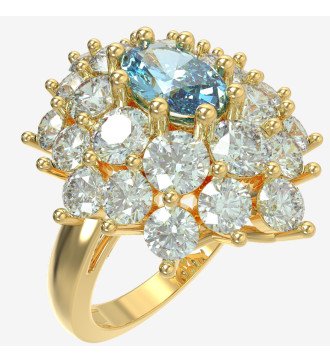 Impressive Women's Rosette Ring 9K Gold Aquamarine and White