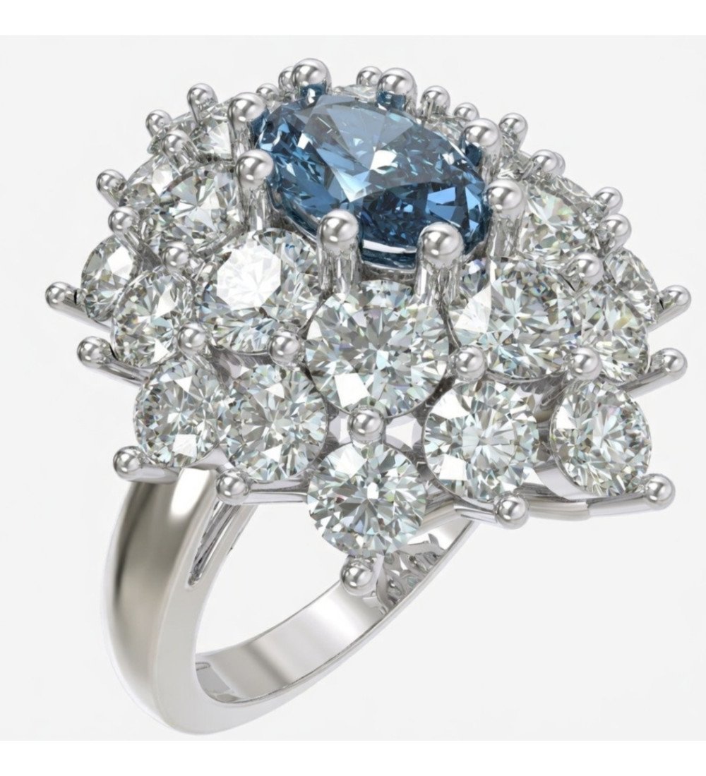 Ringgeschenk für eine Frau 9 Karat Weißgold-Rosette Aquamarine