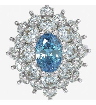 Ring Gift for Woman 9 Carat White Gold Rosette Aquamarine 0774L