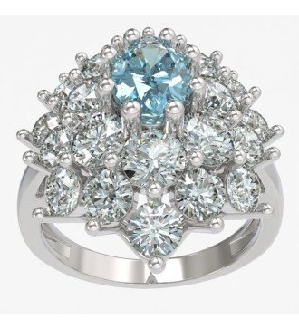 Ring Gift for Woman 9 Carat White Gold Rosette Aquamarine 0774L
