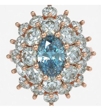 Romantische damesrosette ring 9 karaat roze goud aquamarijn