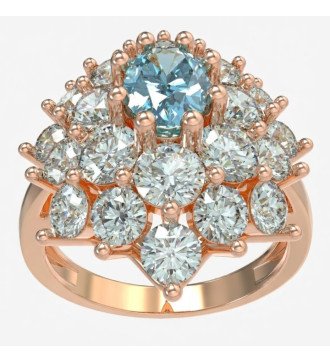 Romantic Women's Rosette Ring 9 Carat Rose Gold Aquamarine