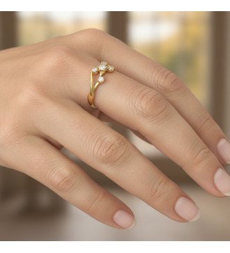 Anello sottile in oro 9 carati con pietre di zircone bianche