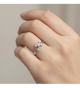 Asymmetrische Dames Dunne Ring 9 Karaat Wit Goud met Vijf Witte