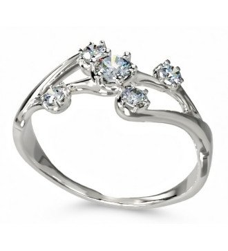 Asymmetrical Women's Thin Ring 9 Carat White Gold with Five