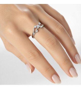 Asymmetrical Women's Thin Ring 9 Carat White Gold with Five