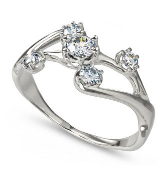 Asymmetrischer Damen-Dünnring 9 Karat Weißgold mit fünf weißen