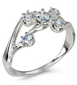 Bague fine asymétrique pour femmes en or blanc 9 carats avec