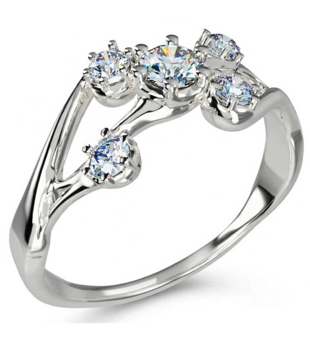 Anillo delgado asimétrico de mujer de oro blanco de 9 quilates