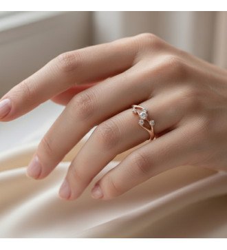 Anillo romántico de oro rosa 9 quilates con circones redondos