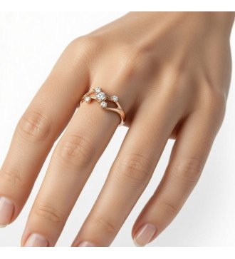 Anillo romántico de oro rosa 9 quilates con circones redondos