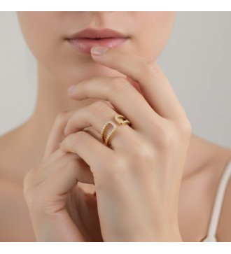 Bague Chevalier moderne élégante 9K avec Zircons blancs 0087Κ