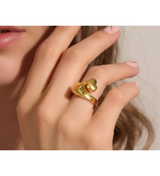 Anello femminile Chevalier d'argento con due cuori in oro