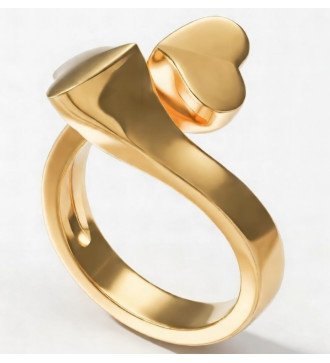 Bague Chevalier Silver Femme avec deux cœurs en or jaune 0095K